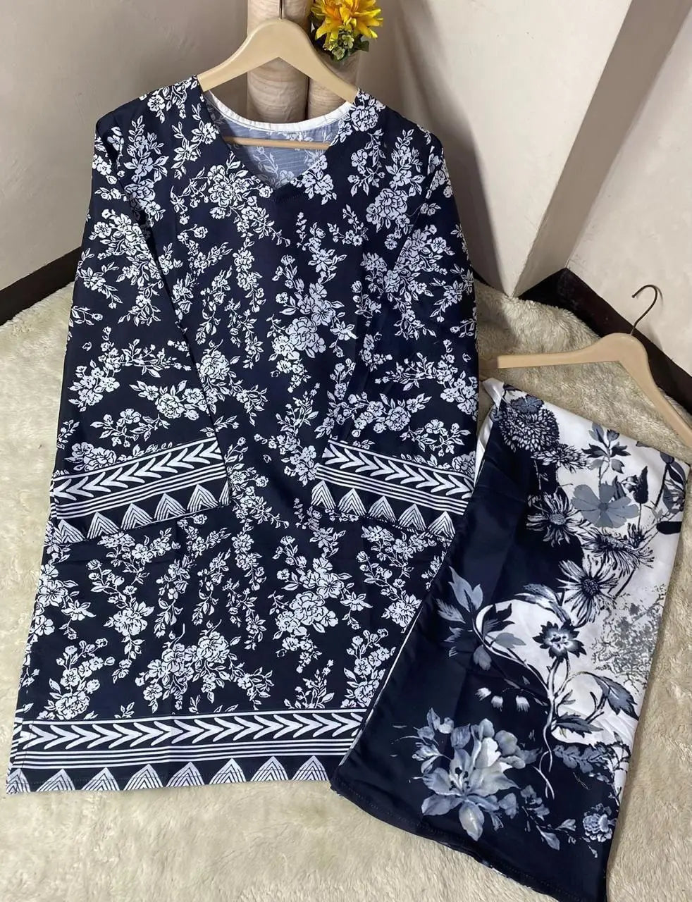 2 Pcs Women's Stitched Doria Lawn Printed Shirt And Trouser