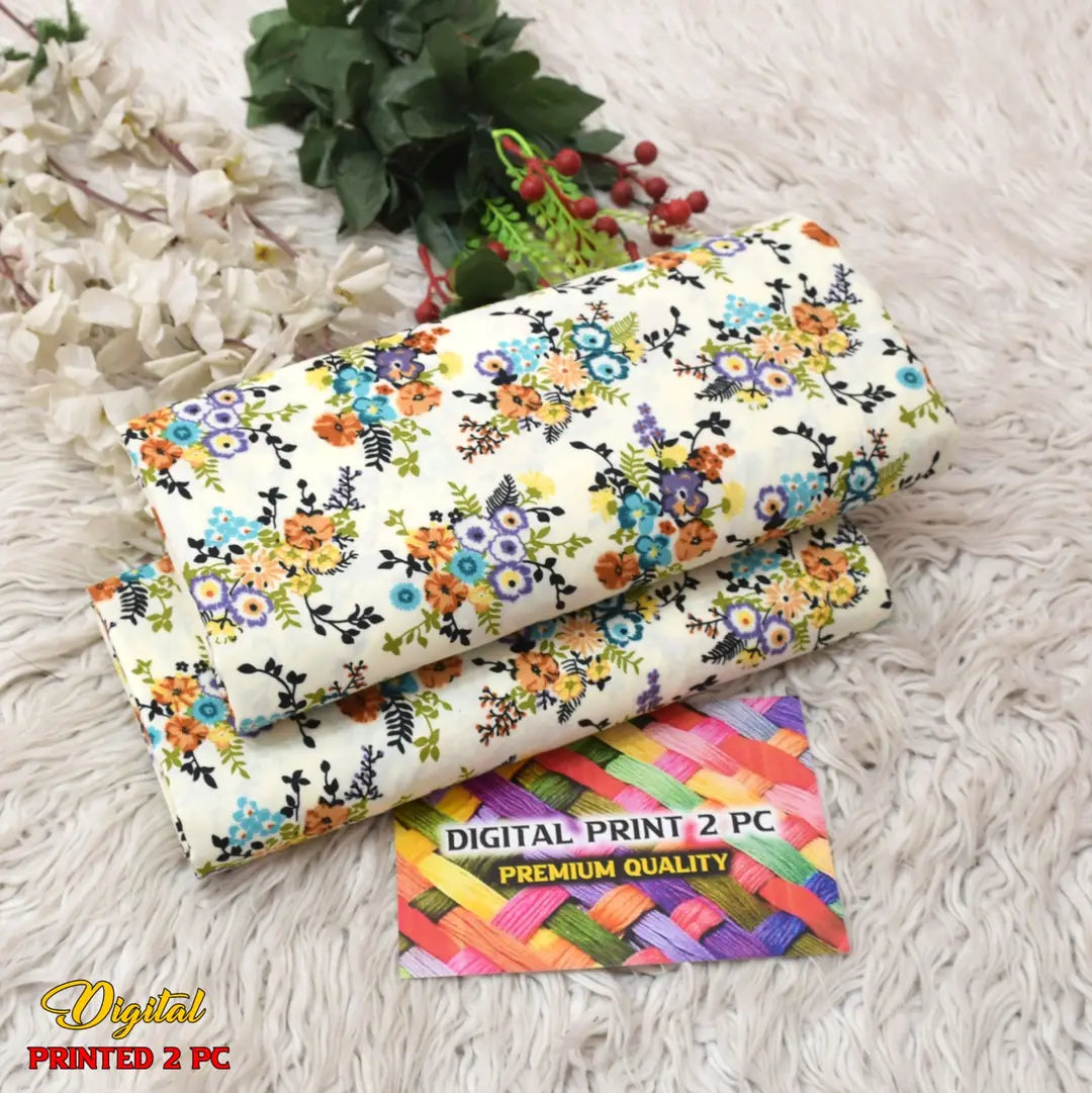2 Pcs Women's Unstitched 3-D Block Printed Suit