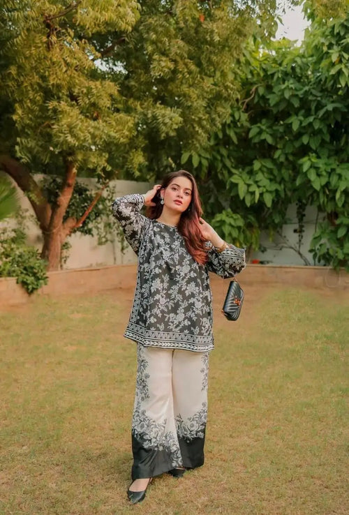 2 Pcs Women's Stitched Doria Lawn Printed Shirt And Trouser