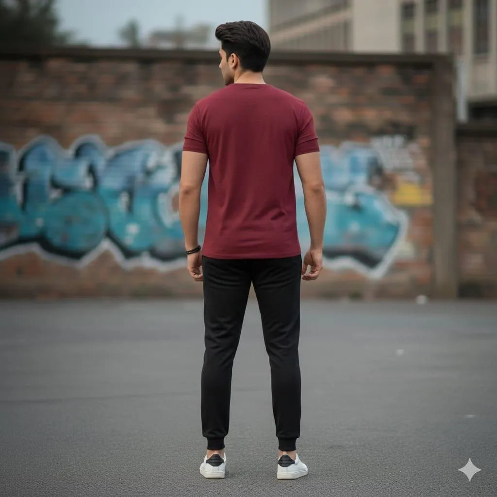 Men Maroon Printed Track Suit with "SMILE" Graphic