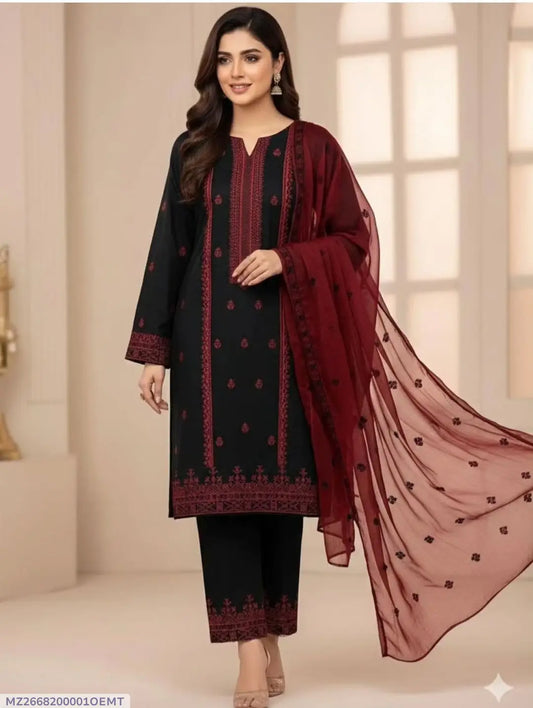 3 Pcs Women's Unstitched Embroidered Suit