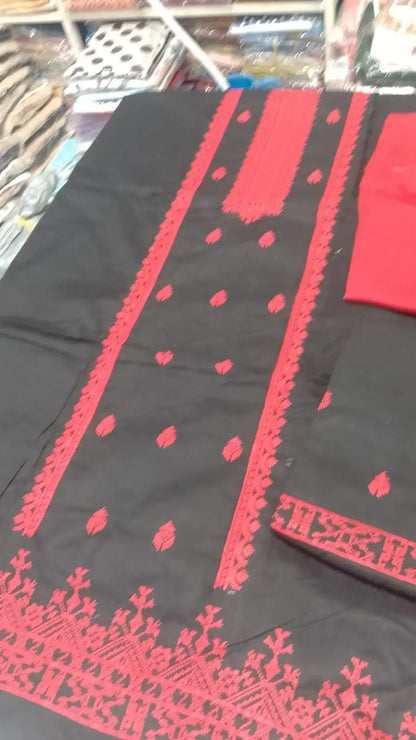 3 Pcs Women's Unstitched Embroidered Suit