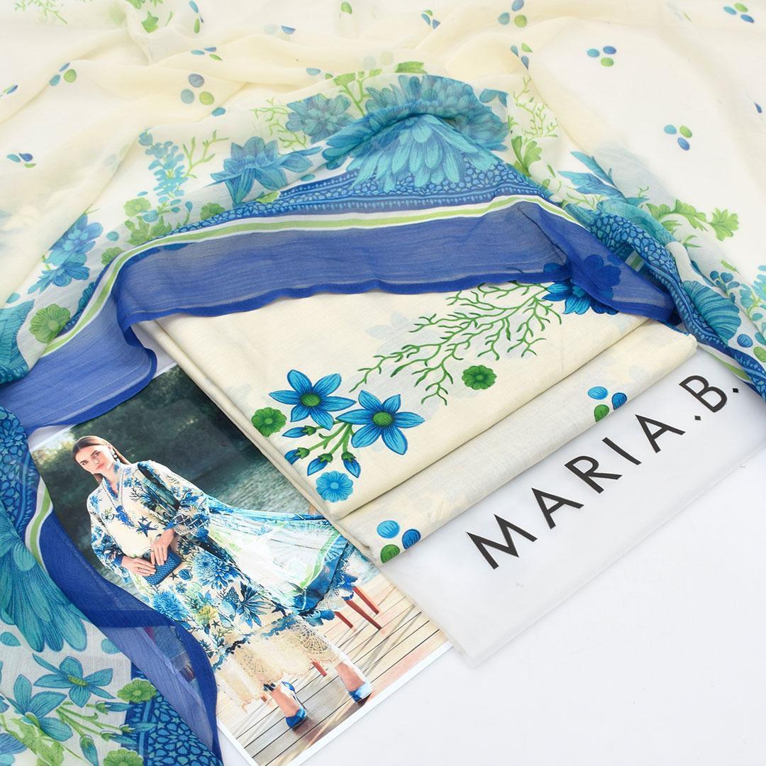 Printed Lawn 3-Piece Suit Blue Floral for Women