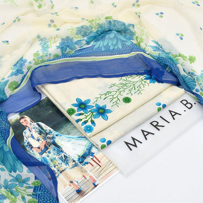 Printed Lawn 3-Piece Suit Blue Floral for Women