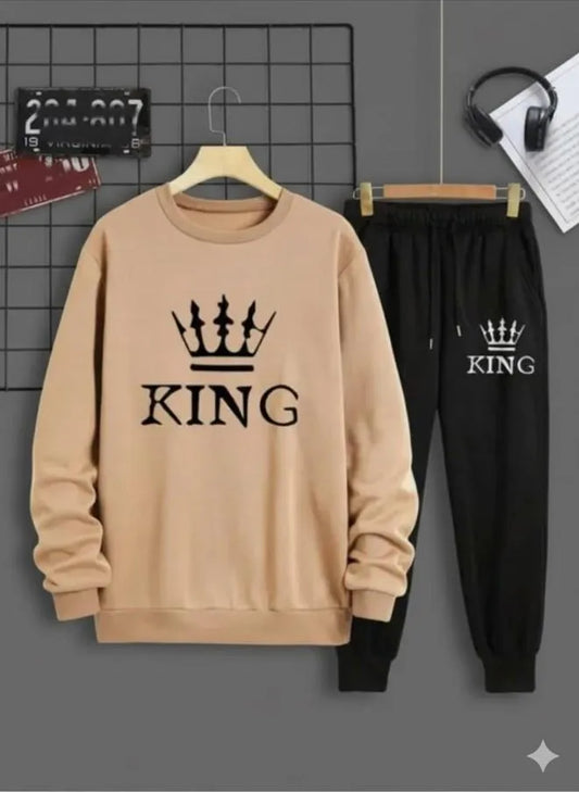 Men Dri Fit King Printed Track Suit Brown