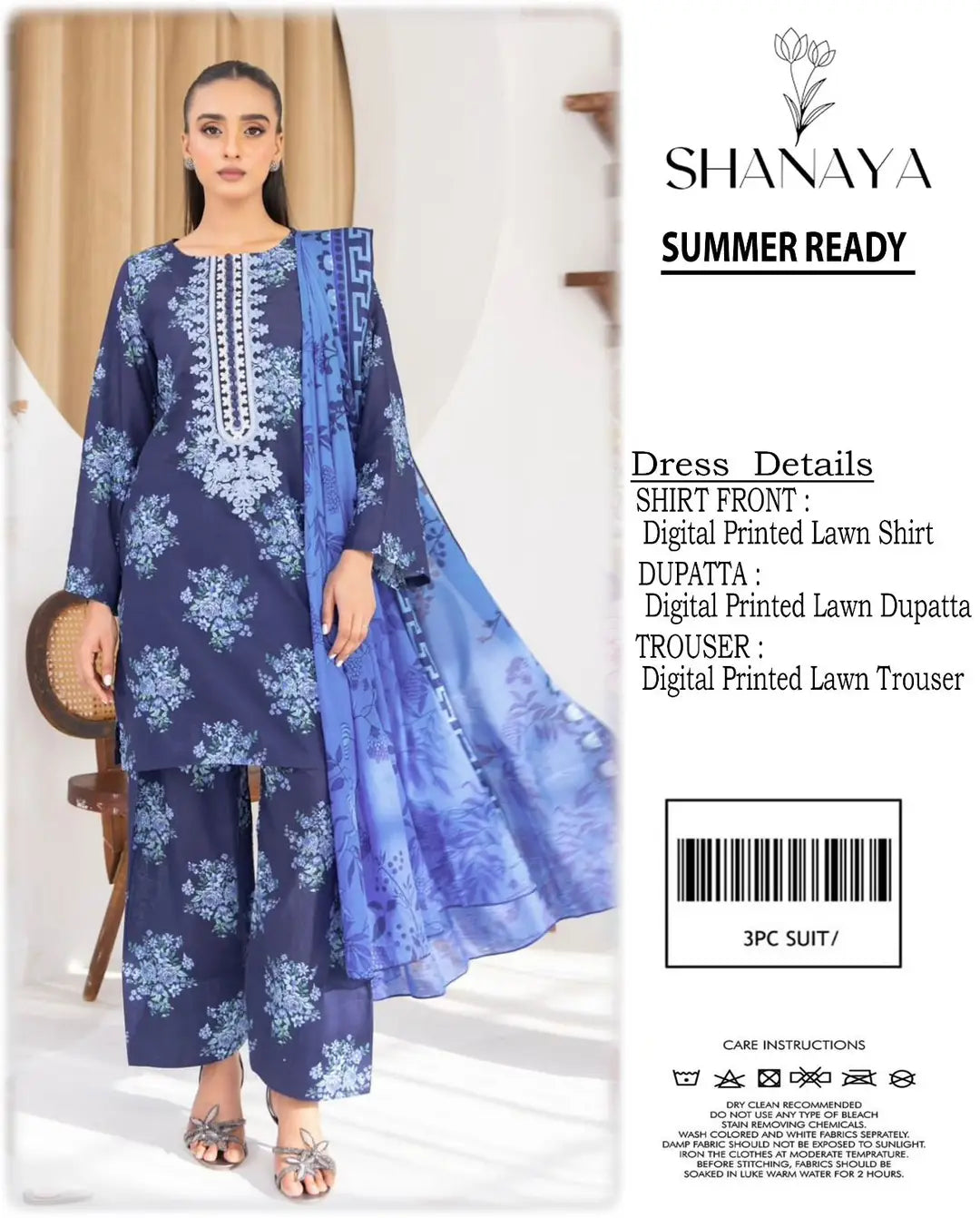 3 Pcs Women's Unstitched Digital Print Suit