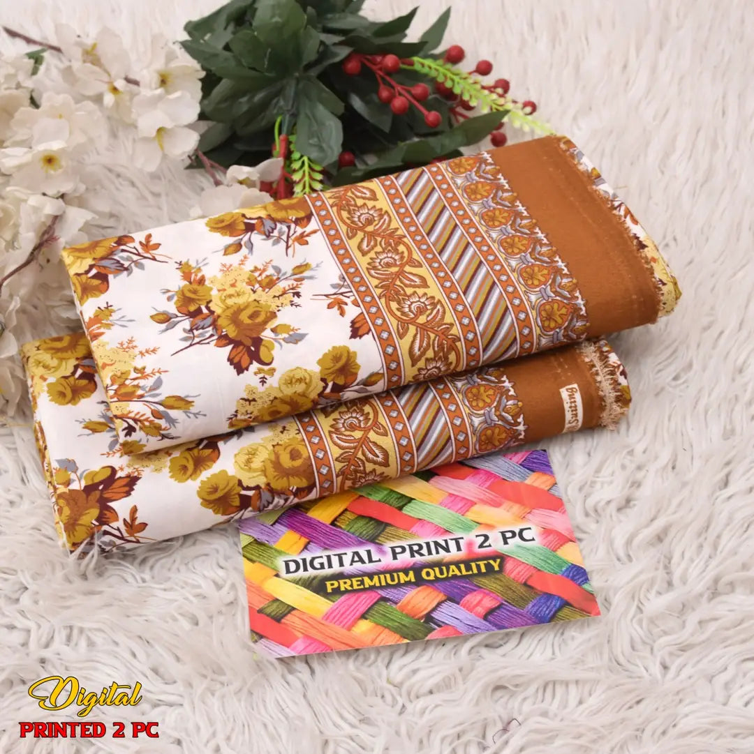 2 Pcs Women's Unstitched 3-D Block Printed Suit