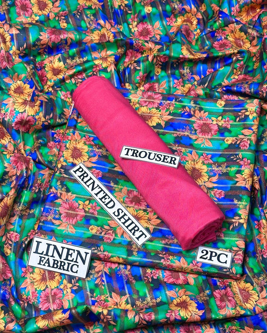Women Linen Printed Shirt & Trouser Set Multicolor