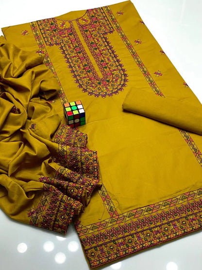 3 Pcs Women's Unstitched Embroidered Suit
