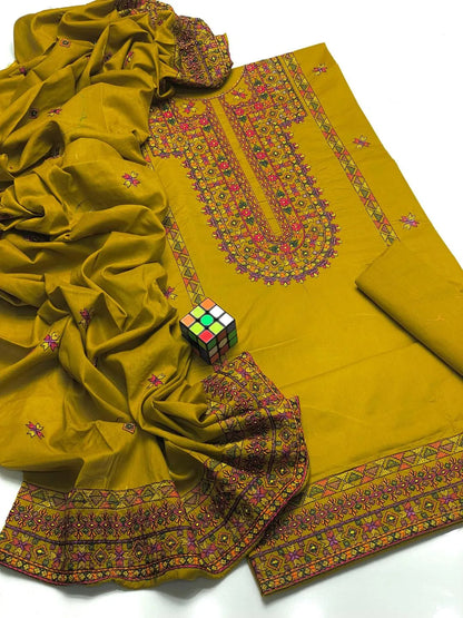 3 Pcs Women's Unstitched Embroidered Suit